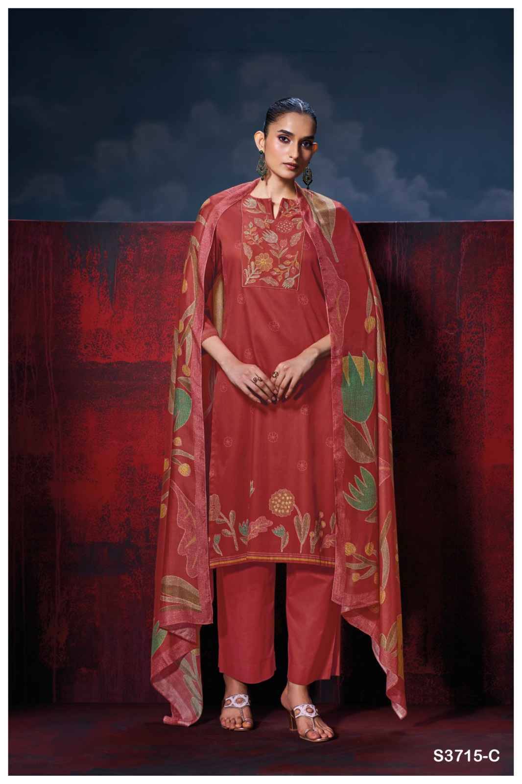 Isalith-3715 By Ganga Fashion 3715-A To 3715-D Series Beautiful Festive Suits Colorful Stylish Fancy Casual Wear & Ethnic Wear Pure Cotton Satin Dresses At Wholesale Price