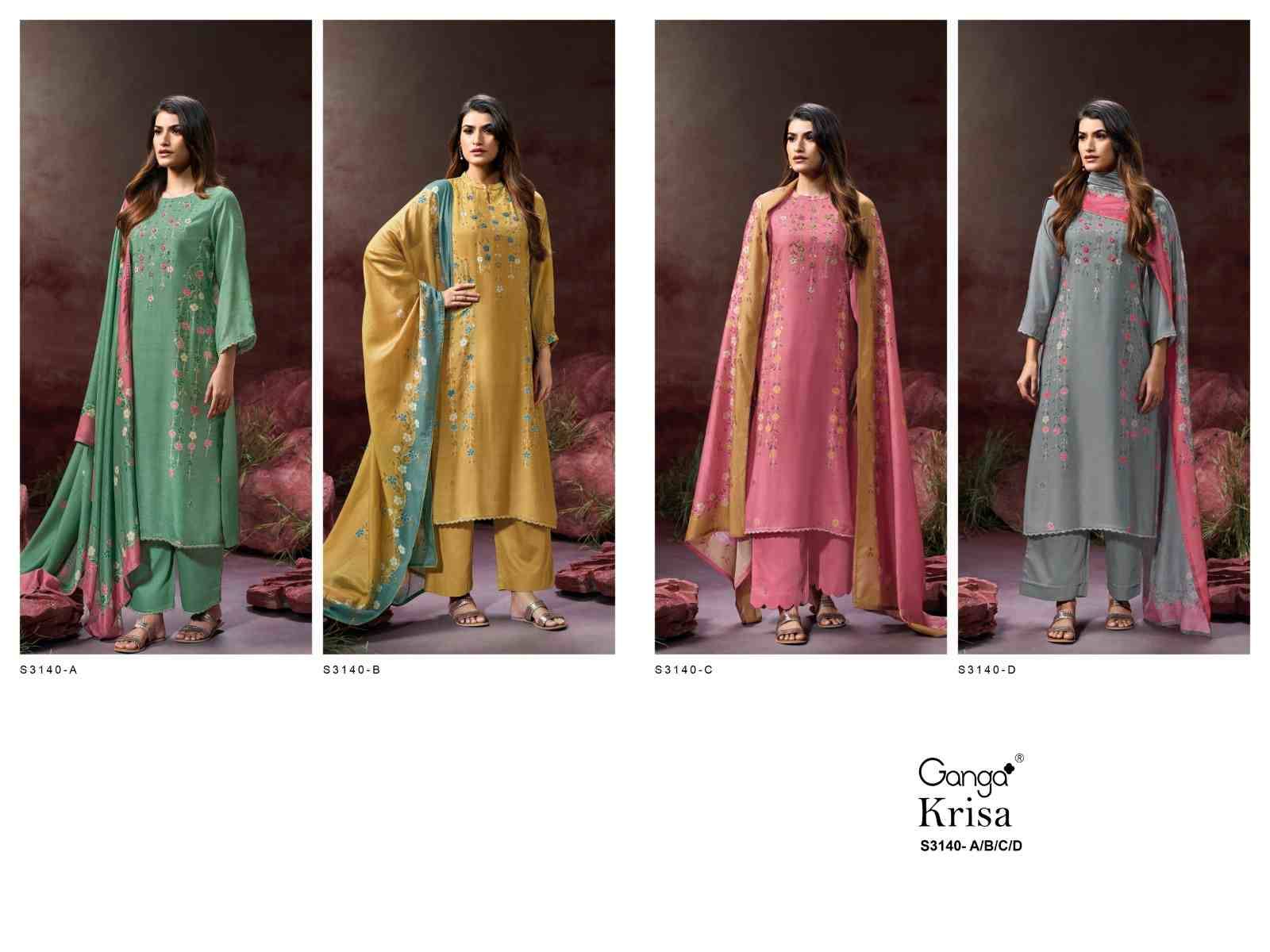 Krisa-3140 By Ganga Fashion 3140-A To 3140-D Series Beautiful Festive Suits Colorful Stylish Fancy Casual Wear & Ethnic Wear Pure Bemberg Silk Dresses At Wholesale Price