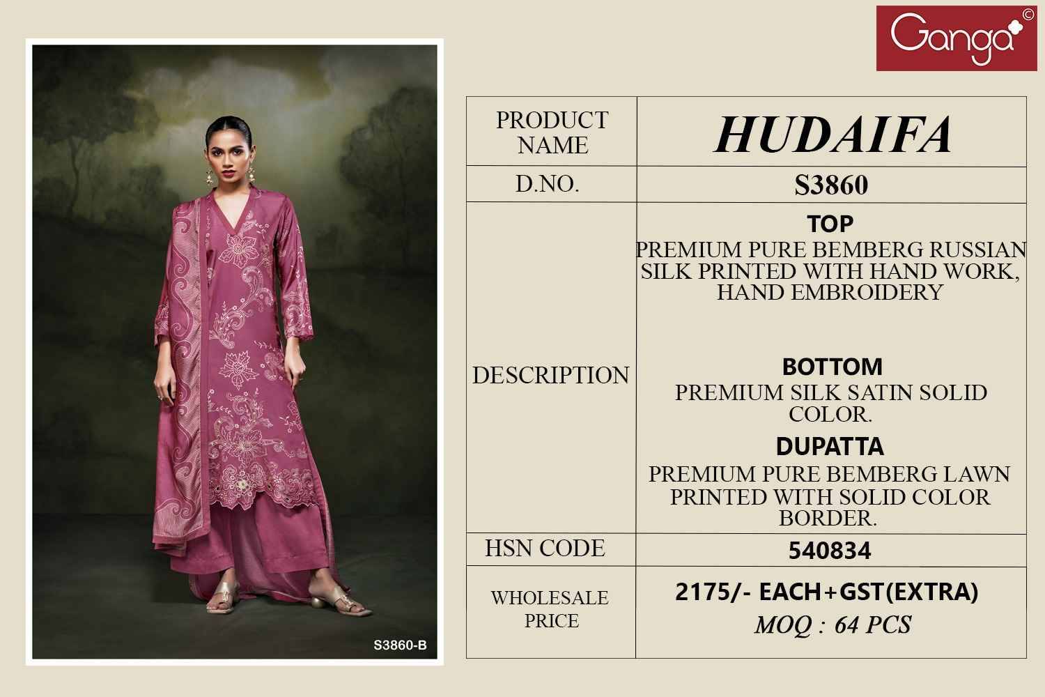 Hudaifa-3860 By Ganga Fashion 3860-A To 3860-B Series Beautiful Festive Suits Colorful Stylish Fancy Casual Wear & Ethnic Wear Pure Bemberg Silk Dresses At Wholesale Price