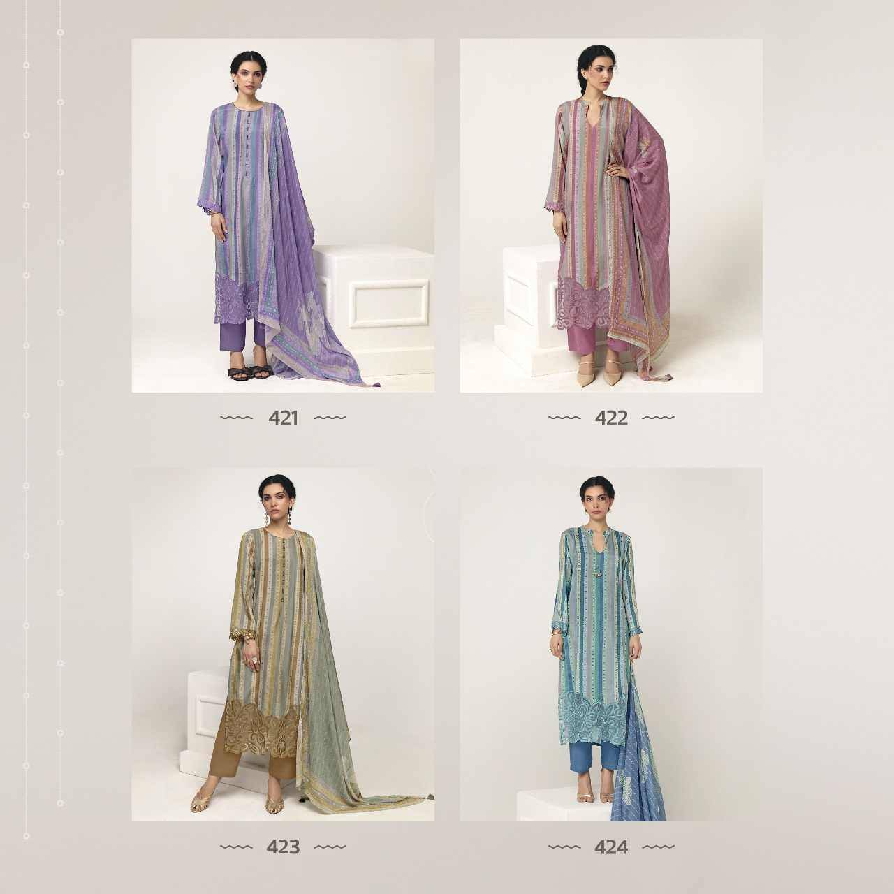 Zulfeen By Sohni 421 To 424 Series Beautiful Suits Colorful Stylish Fancy Casual Wear & Ethnic Wear Pure Muslin Dresses At Wholesale Price