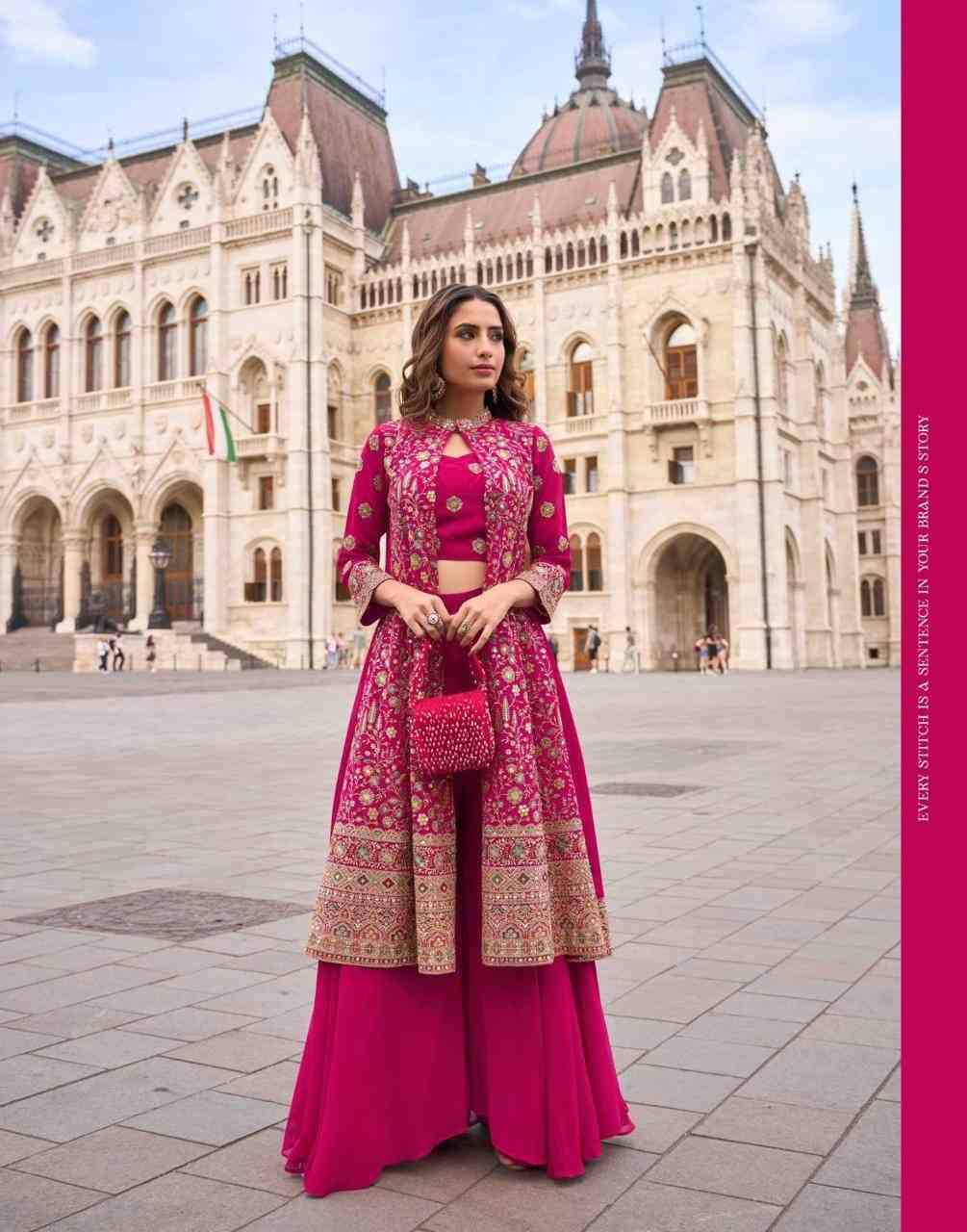 Isha By Sayuri 10001 To 10003 Series Designer Beautiful Festive Collection Occasional Wear & Party Wear Pure Georgette Crop Top With Bottom And Jacket At Wholesale Price