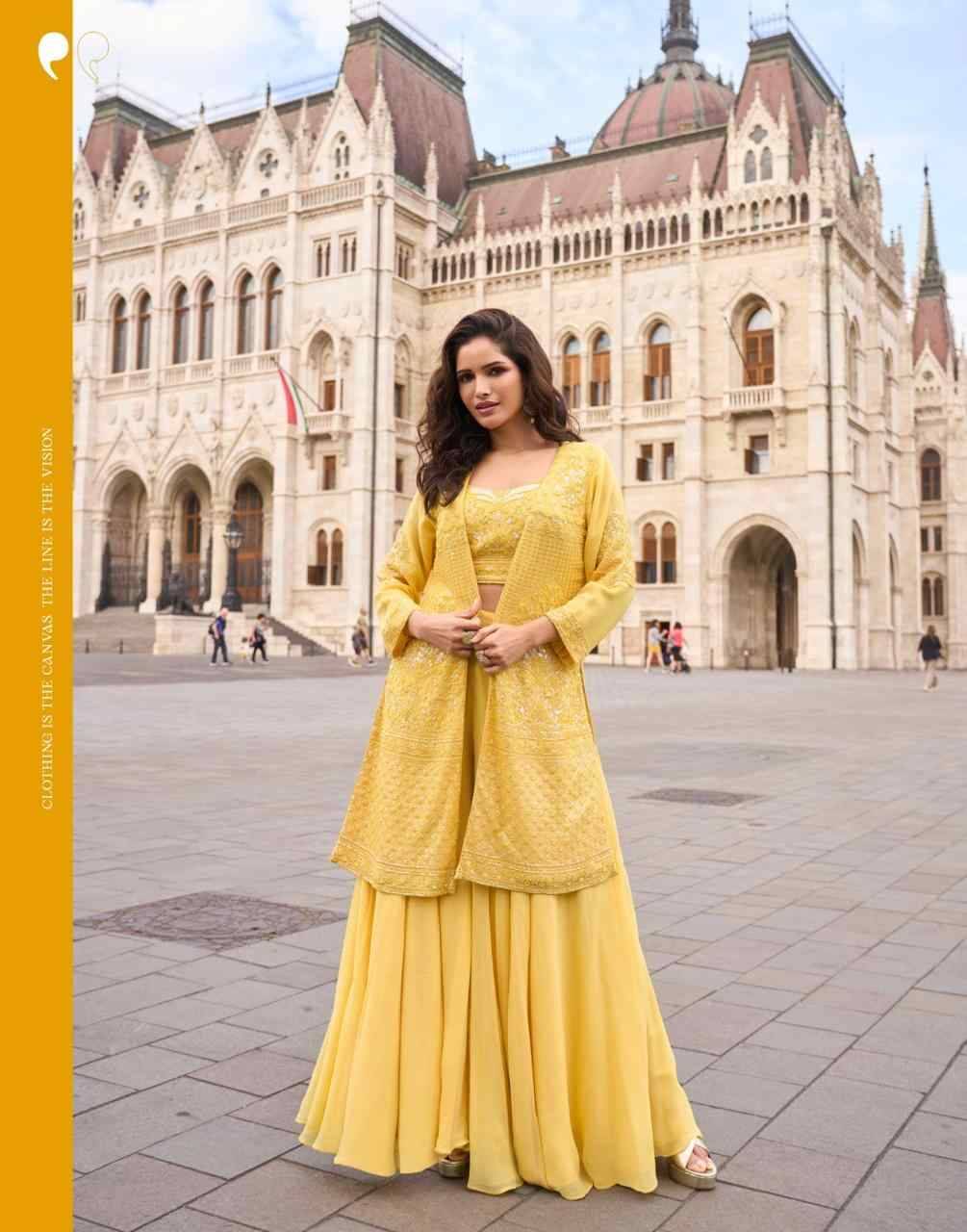 Isha By Sayuri 10001 To 10003 Series Designer Beautiful Festive Collection Occasional Wear & Party Wear Pure Georgette Crop Top With Bottom And Jacket At Wholesale Price