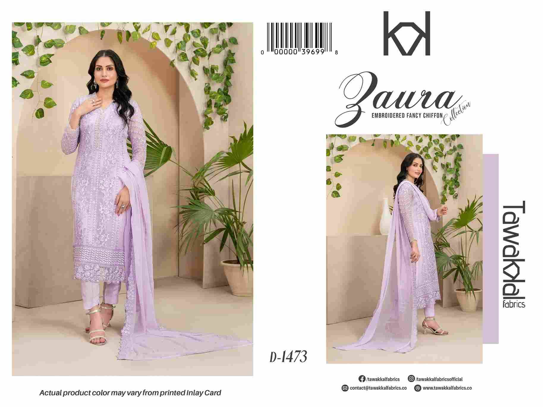 Original Pakistani Zaura By Tawakkal Fab 1471 To 1475 Series Beautiful Pakistani Suits Colorful Stylish Fancy Casual Wear & Ethnic Wear Chiffon Dresses At Wholesale Price