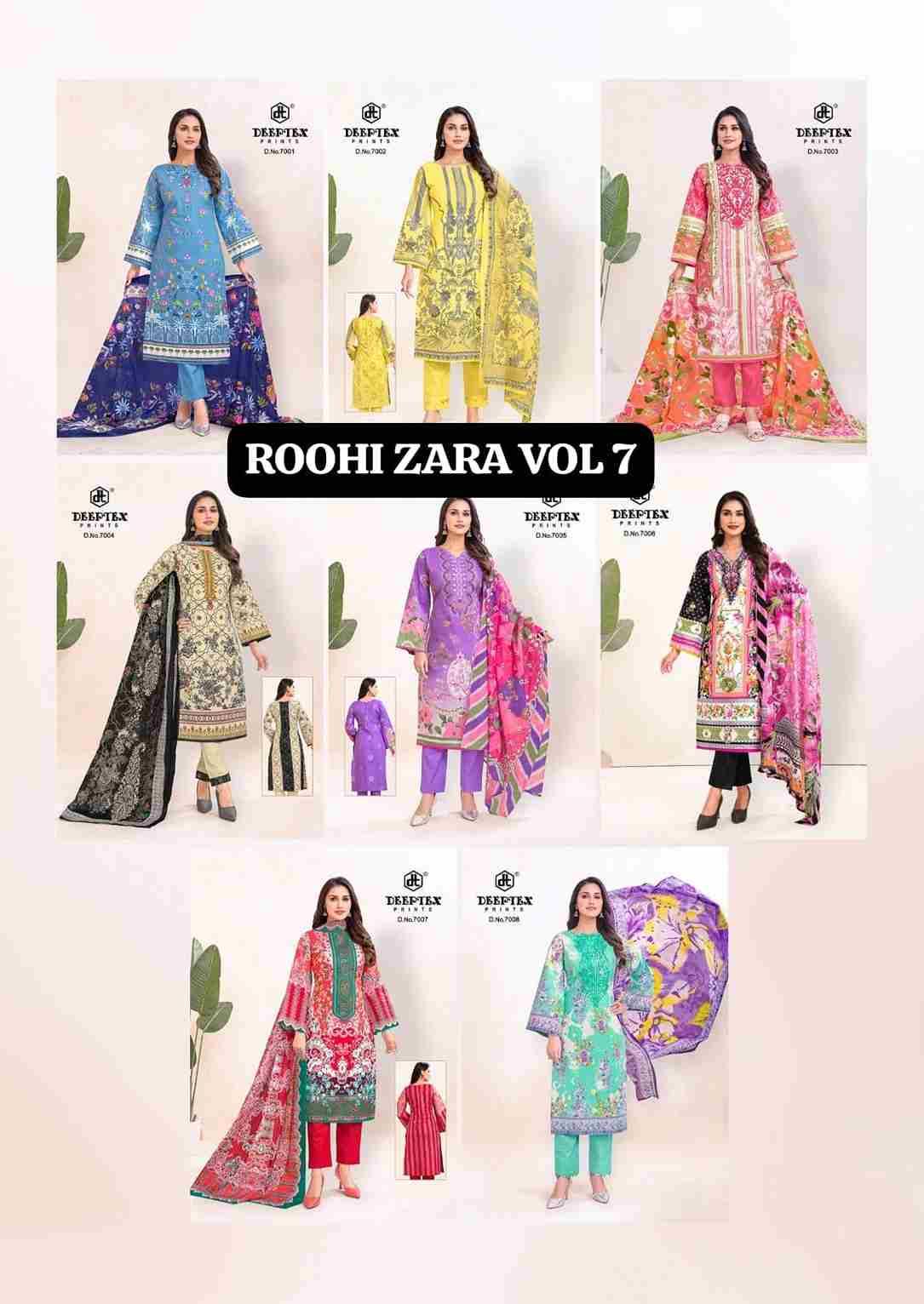 Roohi Zara Vol-7 By Deeptex Prints 7001 To 7008 Series Beautiful Stylish Festive Suits Fancy Colorful Casual Wear & Ethnic Wear & Ready To Wear Heavy Lawn Print Dresses At Wholesale Price