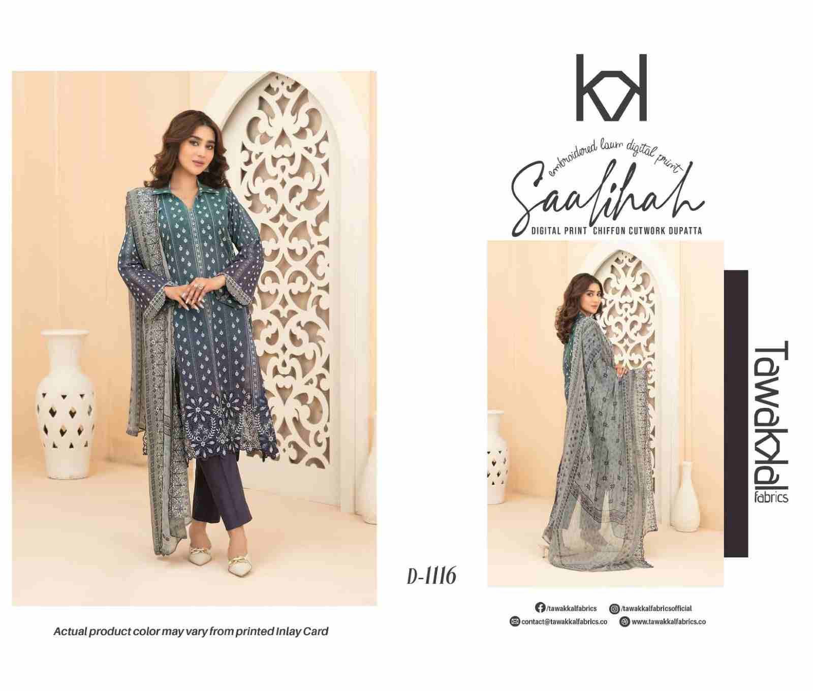 Original Pakistani Saalihah By Tawakkal Fab 1111 To 1120 Series Beautiful Pakistani Suits Colorful Stylish Fancy Casual Wear & Ethnic Wear Lawn Dresses At Wholesale Price