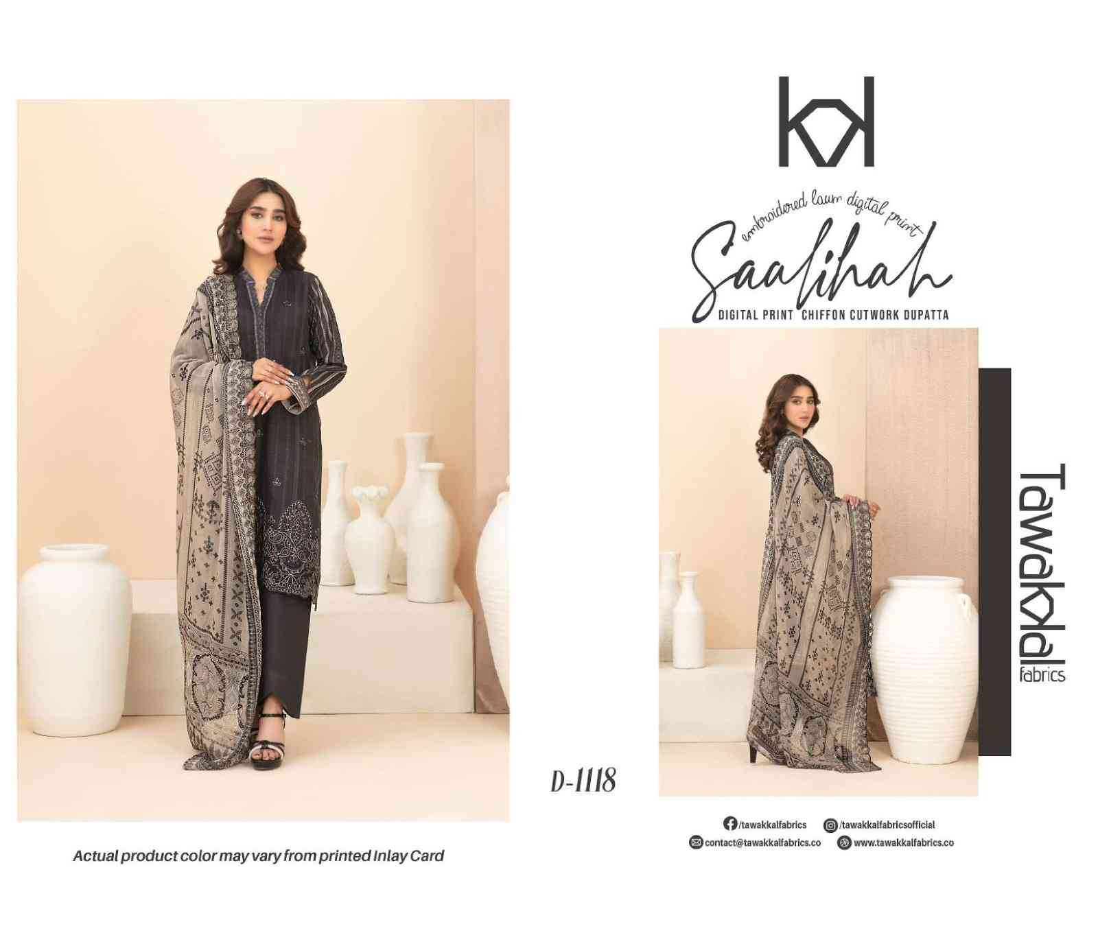 Original Pakistani Saalihah By Tawakkal Fab 1111 To 1120 Series Beautiful Pakistani Suits Colorful Stylish Fancy Casual Wear & Ethnic Wear Lawn Dresses At Wholesale Price