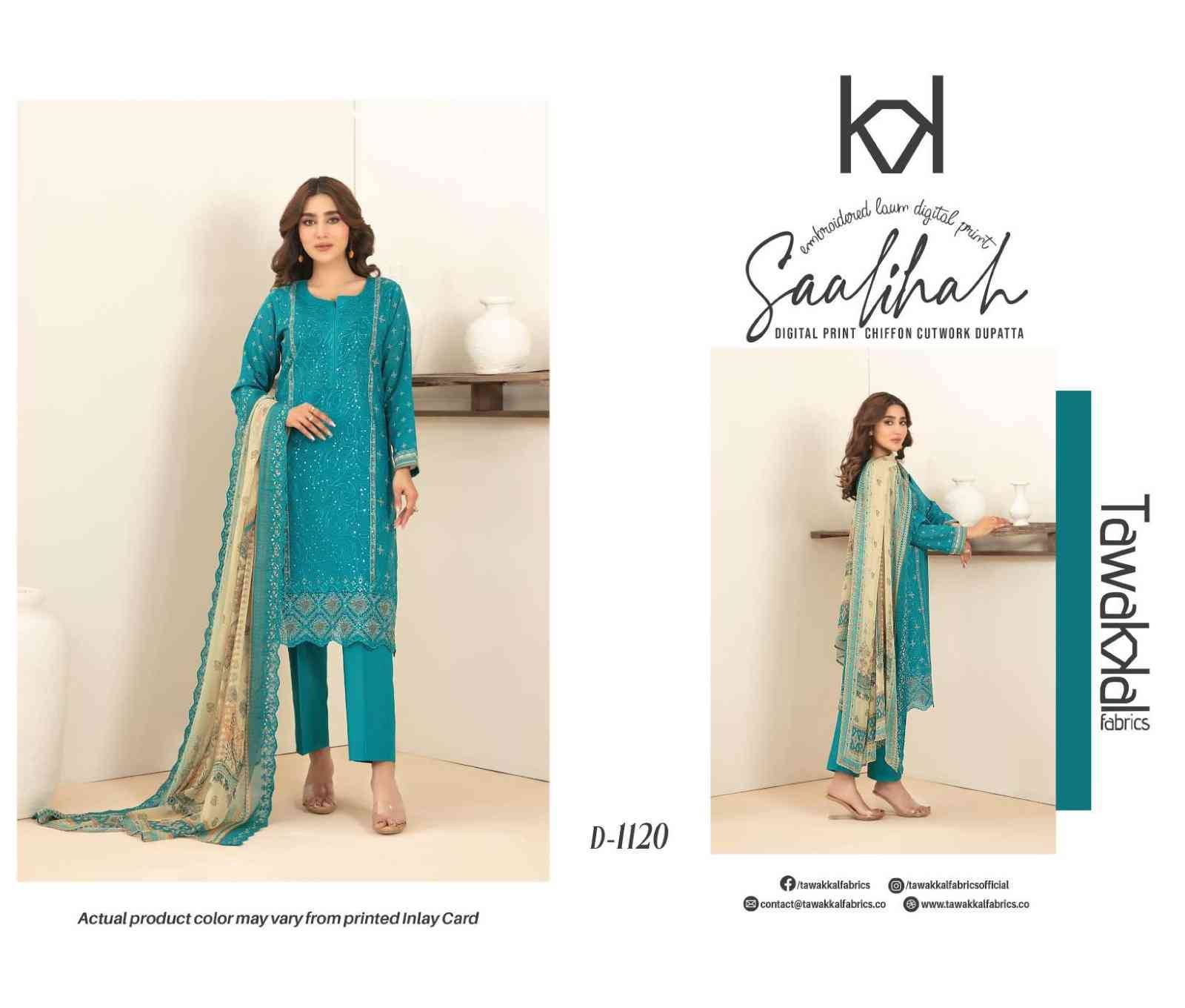 Original Pakistani Saalihah By Tawakkal Fab 1111 To 1120 Series Beautiful Pakistani Suits Colorful Stylish Fancy Casual Wear & Ethnic Wear Lawn Dresses At Wholesale Price
