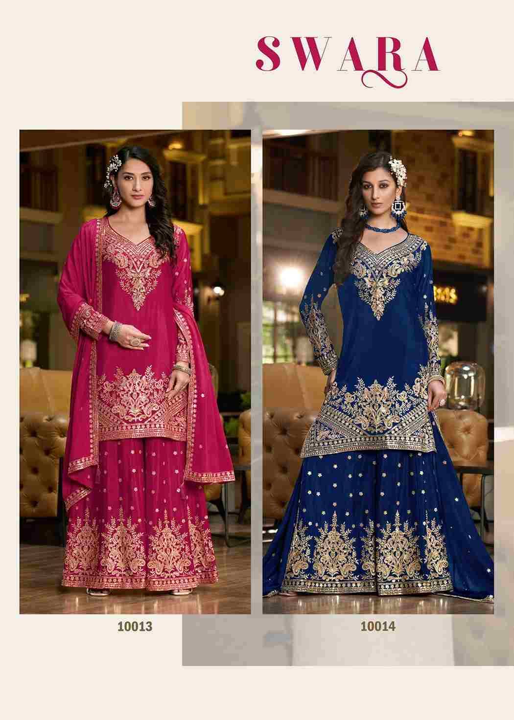 Swara By Sanika 10011 To 10014 Series Beautiful Sharara Suits Stylish Fancy Colorful Party Wear & Occasional Wear Premium Chinnon Silk Dresses At Wholesale Price