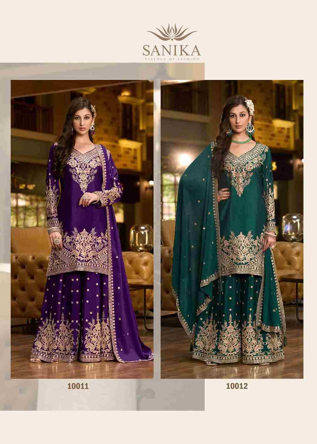 Swara By Sanika 10011 To 10014 Series Beautiful Sharara Suits Stylish Fancy Colorful Party Wear & Occasional Wear Premium Chinnon Silk Dresses At Wholesale Price