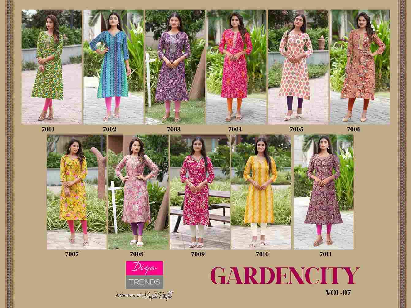 Gardencity Vol-7 By Diya Trends Combo Set 7001 To 7011 Series Designer Stylish Fancy Colorful Beautiful Party Wear & Ethnic Wear Collection Rayon Print Kurtis At Wholesale Price