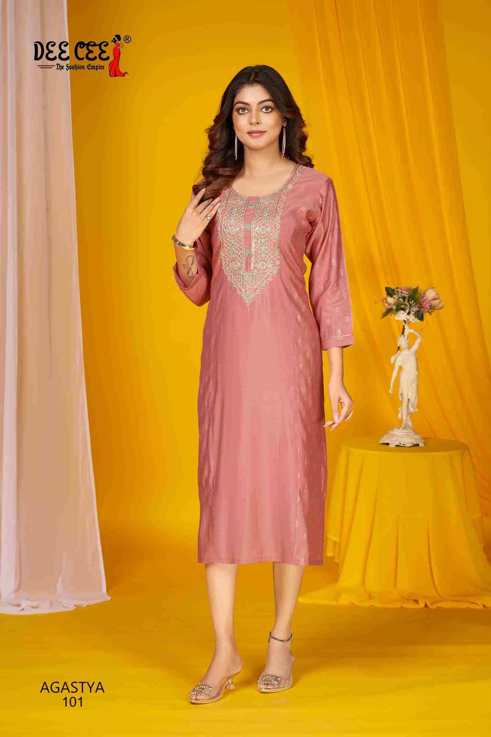 Agastya By Dee Cee 101 To 106 Series Designer Stylish Fancy Colorful Beautiful Party Wear & Ethnic Wear Collection Roman Silk Print Kurtis At Wholesale Price