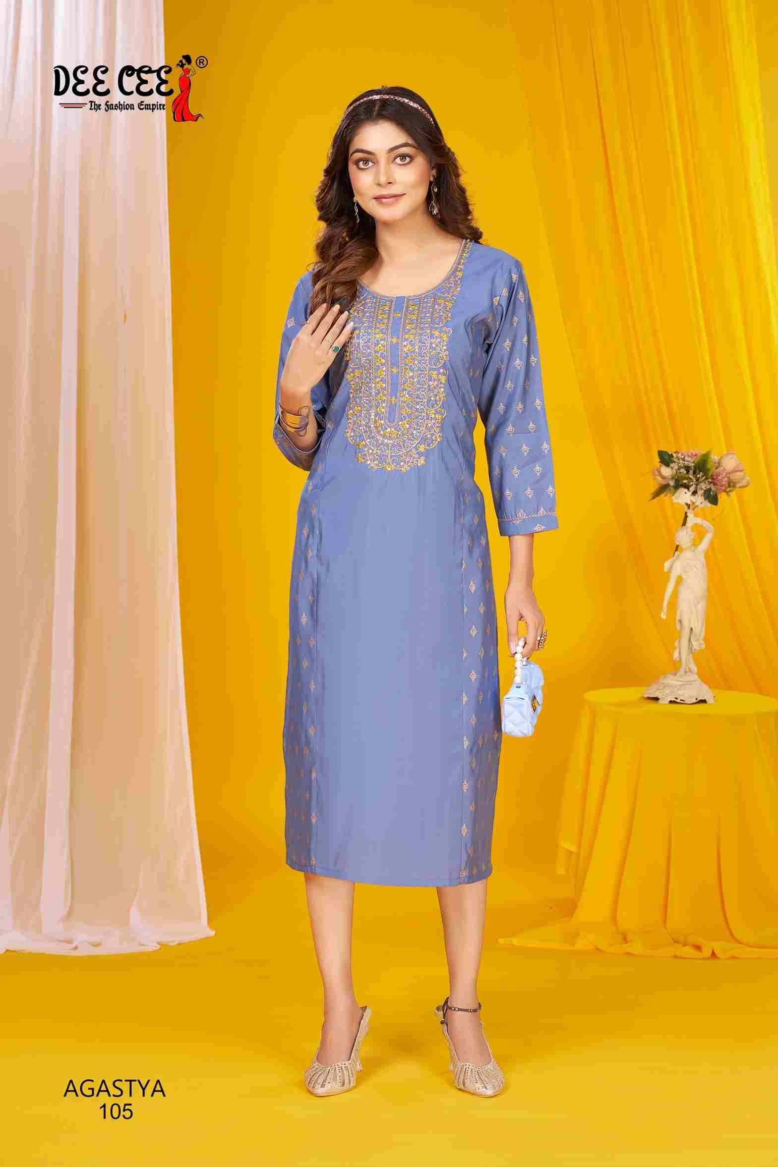 Agastya By Dee Cee 101 To 106 Series Designer Stylish Fancy Colorful Beautiful Party Wear & Ethnic Wear Collection Roman Silk Print Kurtis At Wholesale Price