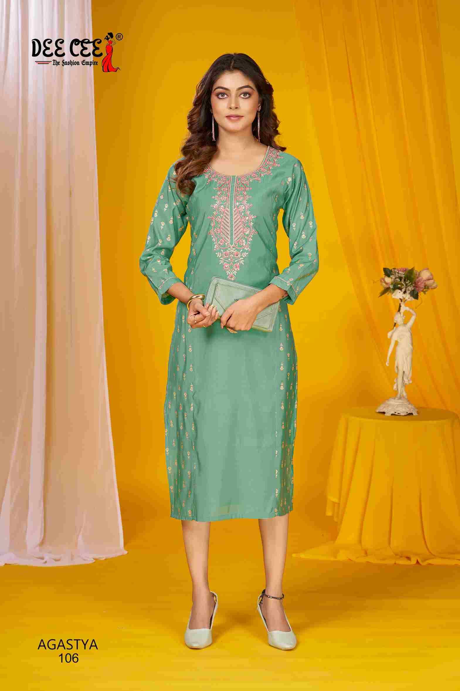Agastya By Dee Cee 101 To 106 Series Designer Stylish Fancy Colorful Beautiful Party Wear & Ethnic Wear Collection Roman Silk Print Kurtis At Wholesale Price