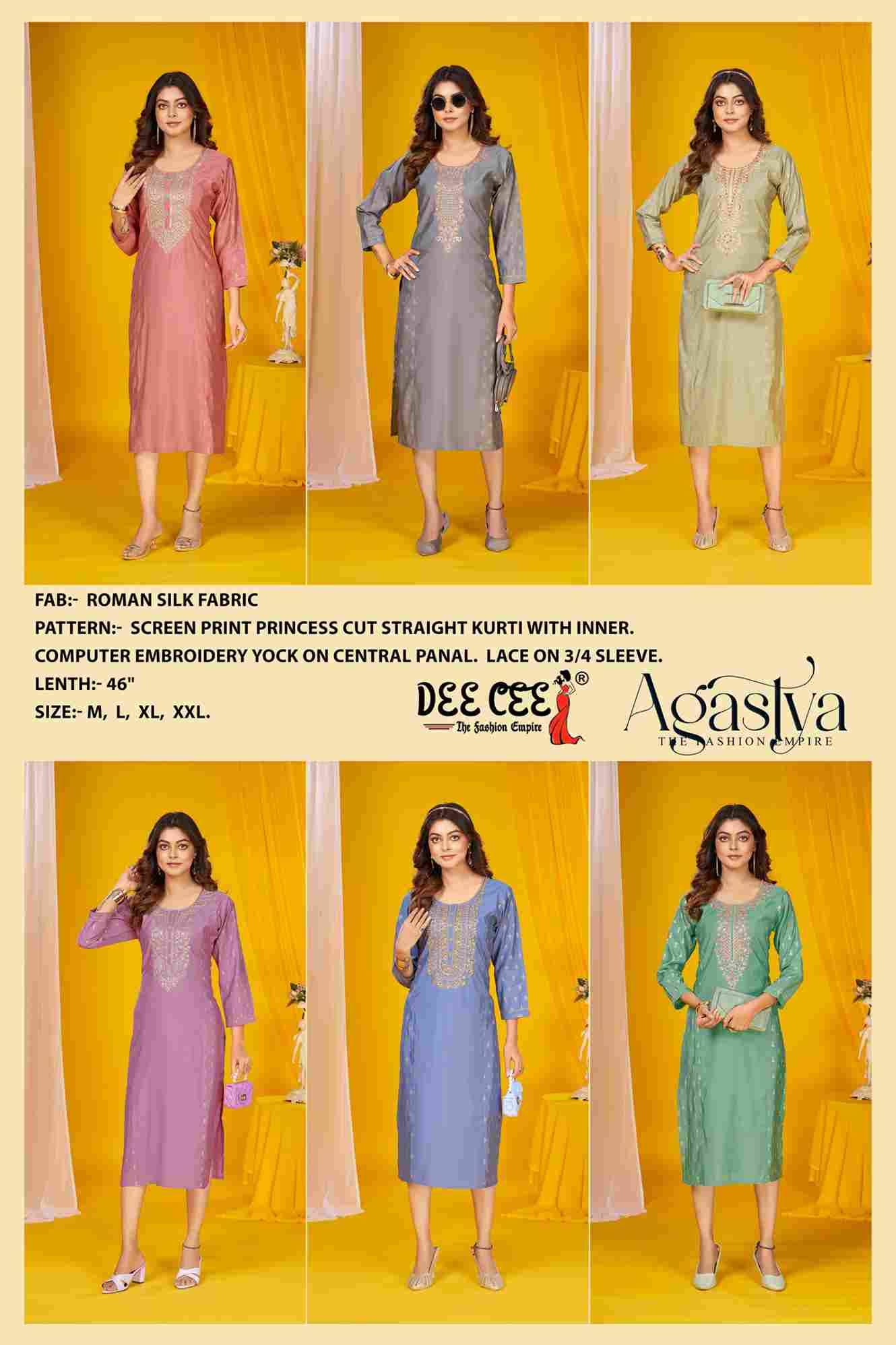 Agastya By Dee Cee 101 To 106 Series Designer Stylish Fancy Colorful Beautiful Party Wear & Ethnic Wear Collection Roman Silk Print Kurtis At Wholesale Price
