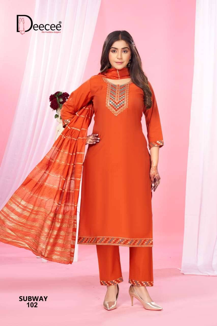 Subway By Dee Cee 101 To 106 Series Designer Stylish Fancy Colorful Beautiful Party Wear & Ethnic Wear Collection Roman Silk Dresses At Wholesale Price
