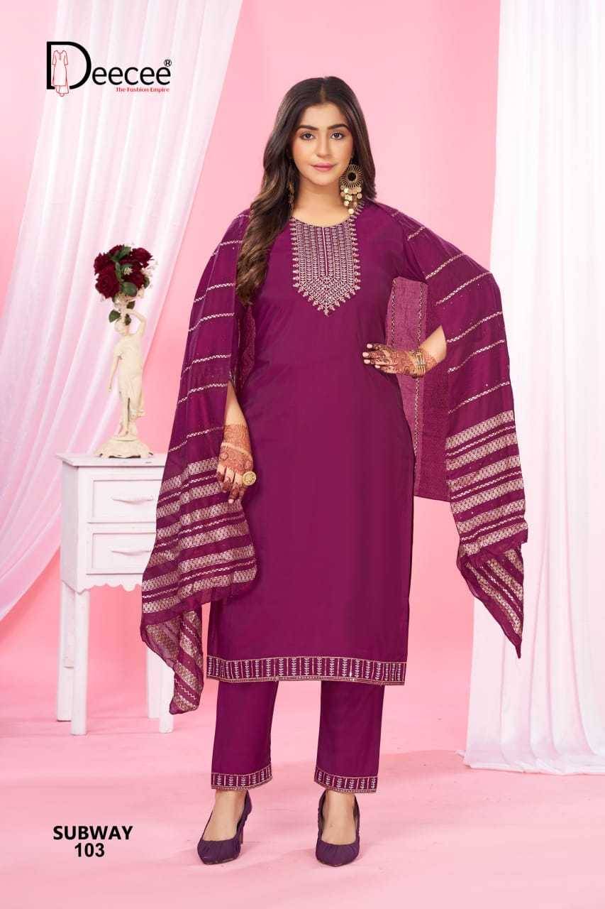 Subway By Dee Cee 101 To 106 Series Designer Stylish Fancy Colorful Beautiful Party Wear & Ethnic Wear Collection Roman Silk Dresses At Wholesale Price