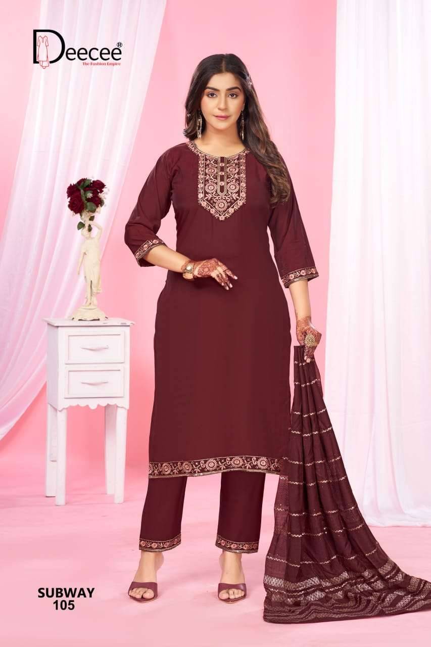 Subway By Dee Cee 101 To 106 Series Designer Stylish Fancy Colorful Beautiful Party Wear & Ethnic Wear Collection Roman Silk Dresses At Wholesale Price