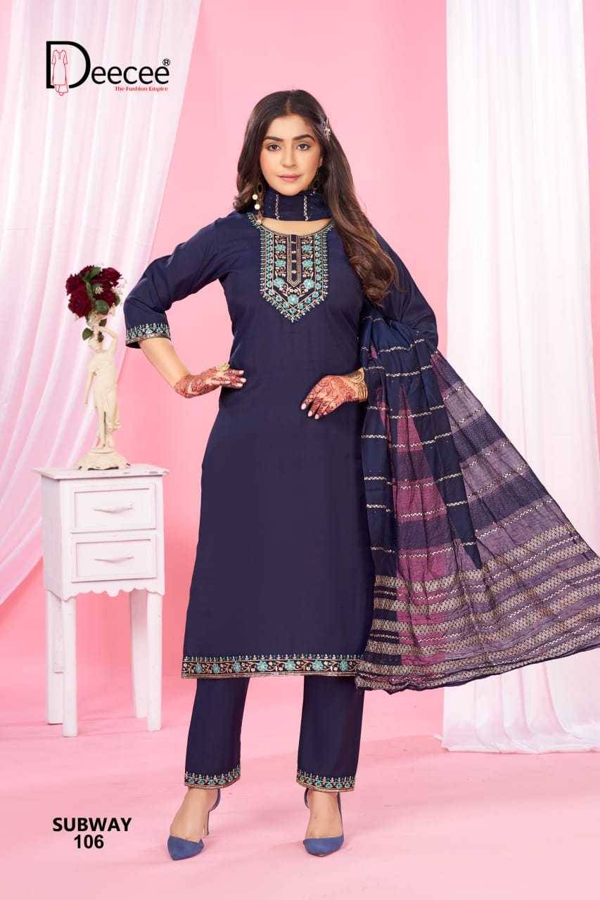 Subway By Dee Cee 101 To 106 Series Designer Stylish Fancy Colorful Beautiful Party Wear & Ethnic Wear Collection Roman Silk Dresses At Wholesale Price