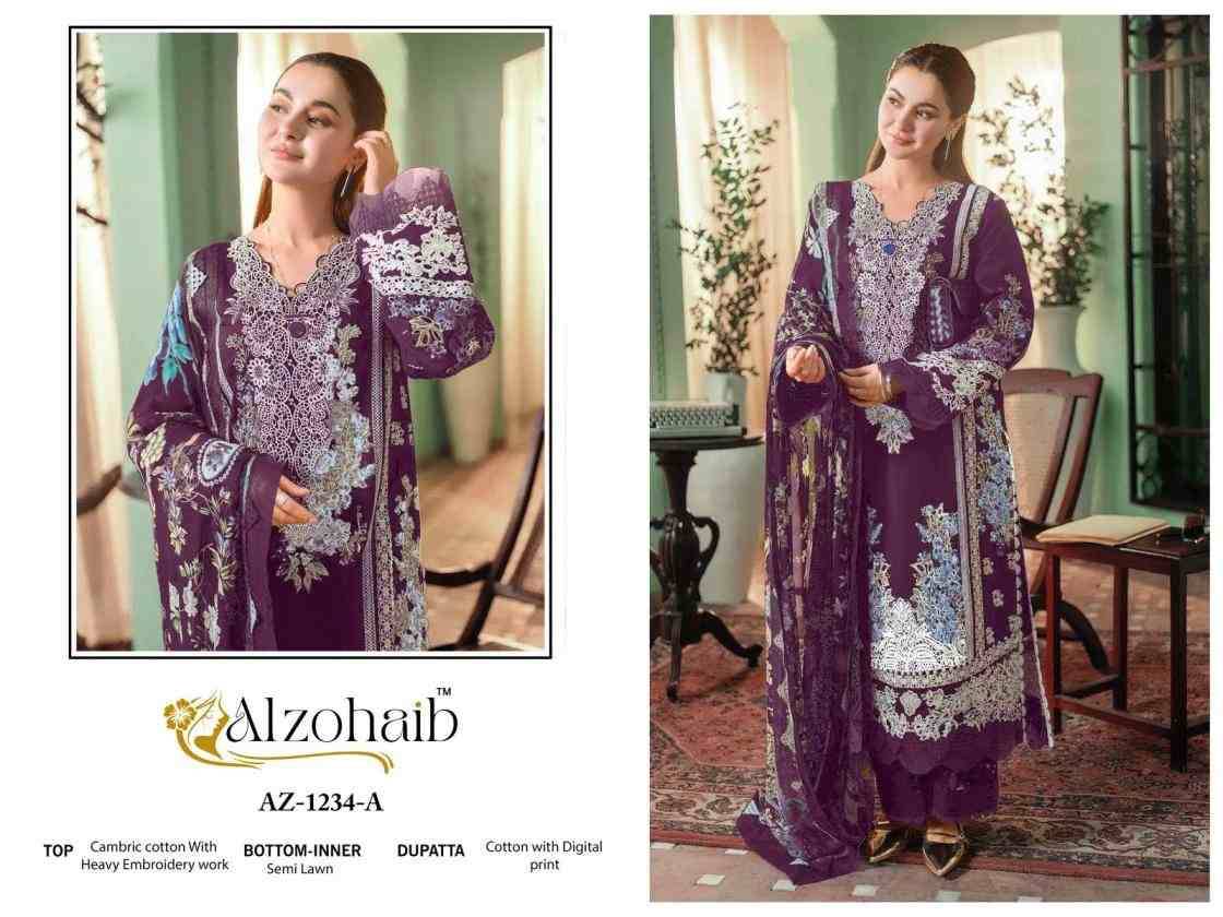 Zahra Vol-1 By Alzohaib 1234-A To 1234-D Series Beautiful Pakistani Suits Stylish Fancy Colorful Party Wear & Occasional Wear Cotton Print Dresses At Wholesale Price