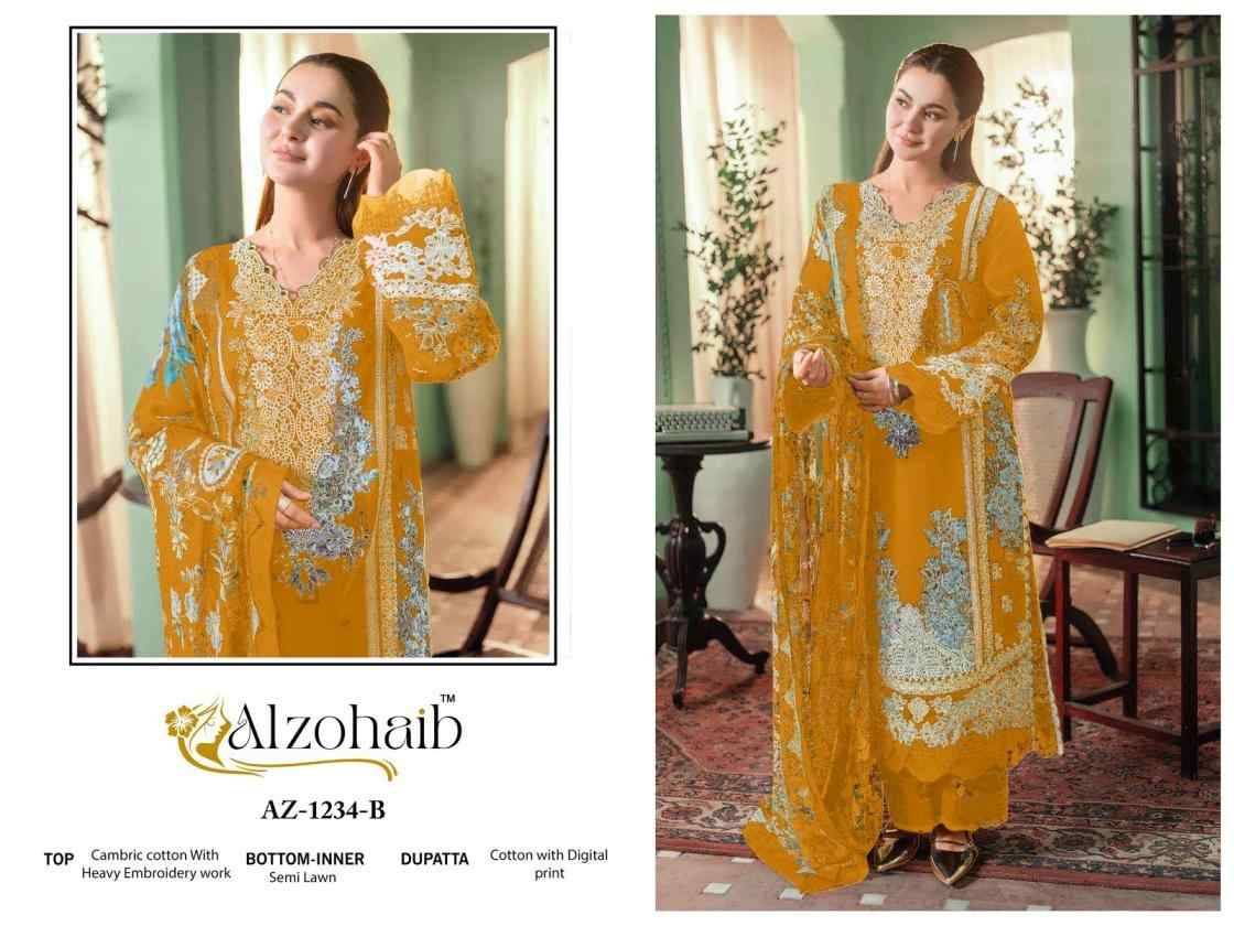 Zahra Vol-1 By Alzohaib 1234-A To 1234-D Series Beautiful Pakistani Suits Stylish Fancy Colorful Party Wear & Occasional Wear Cotton Print Dresses At Wholesale Price