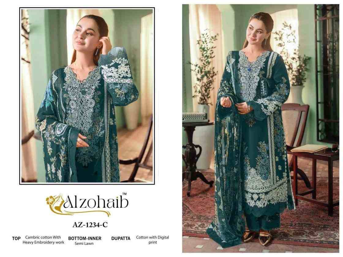 Zahra Vol-1 By Alzohaib 1234-A To 1234-D Series Beautiful Pakistani Suits Stylish Fancy Colorful Party Wear & Occasional Wear Cotton Print Dresses At Wholesale Price