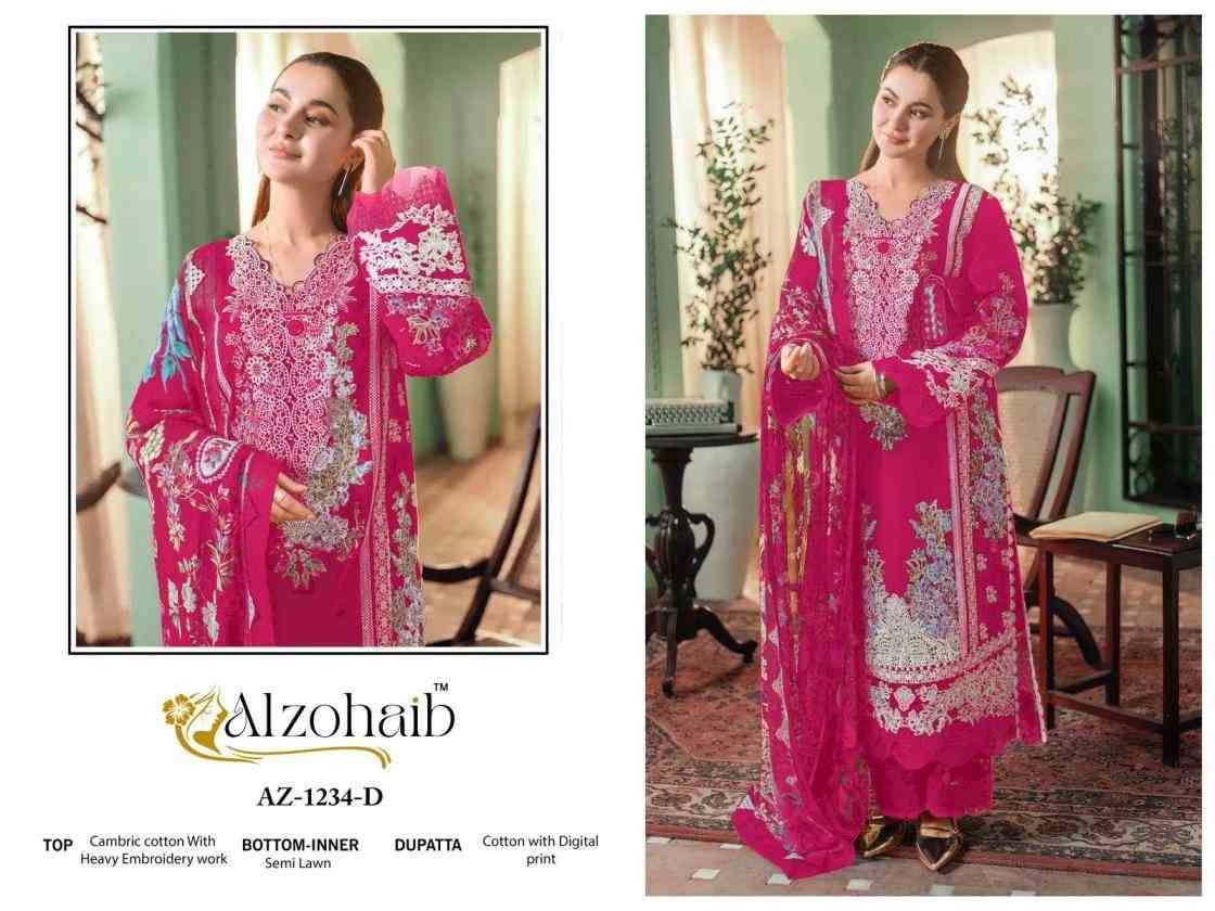 Zahra Vol-1 By Alzohaib 1234-A To 1234-D Series Beautiful Pakistani Suits Stylish Fancy Colorful Party Wear & Occasional Wear Cotton Print Dresses At Wholesale Price
