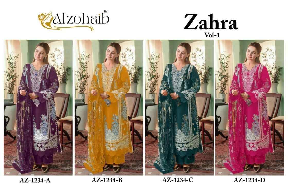 Zahra Vol-1 By Alzohaib 1234-A To 1234-D Series Beautiful Pakistani Suits Stylish Fancy Colorful Party Wear & Occasional Wear Cotton Print Dresses At Wholesale Price