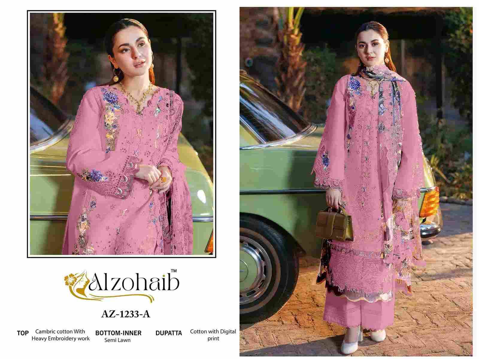 Zahra Vol-2 By Alzohaib 1233-A To 1233-D Series Beautiful Pakistani Suits Stylish Fancy Colorful Party Wear & Occasional Wear Cambric Cotton Print Dresses At Wholesale Price