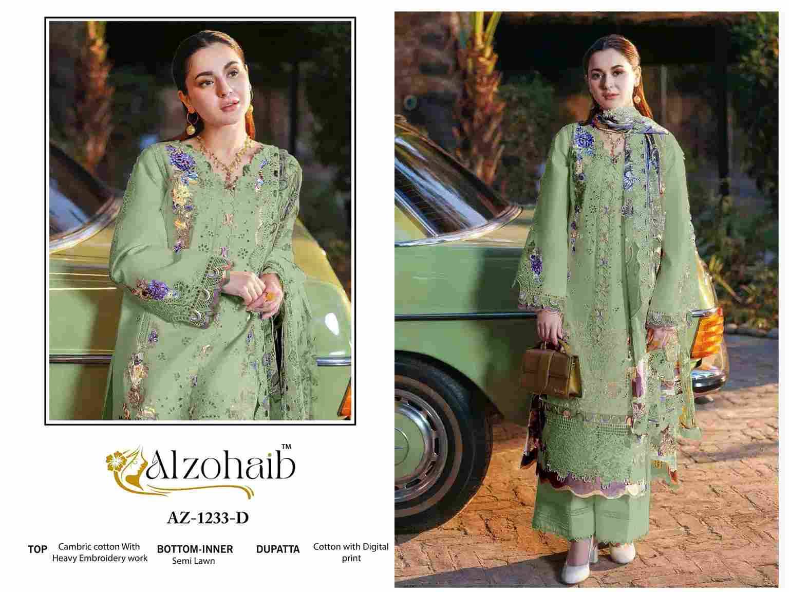 Zahra Vol-2 By Alzohaib 1233-A To 1233-D Series Beautiful Pakistani Suits Stylish Fancy Colorful Party Wear & Occasional Wear Cambric Cotton Print Dresses At Wholesale Price