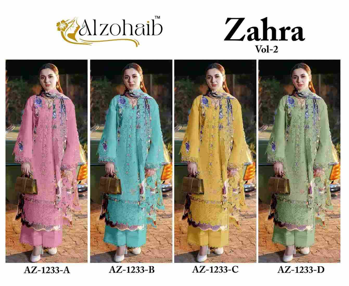 Zahra Vol-2 By Alzohaib 1233-A To 1233-D Series Beautiful Pakistani Suits Stylish Fancy Colorful Party Wear & Occasional Wear Cambric Cotton Print Dresses At Wholesale Price
