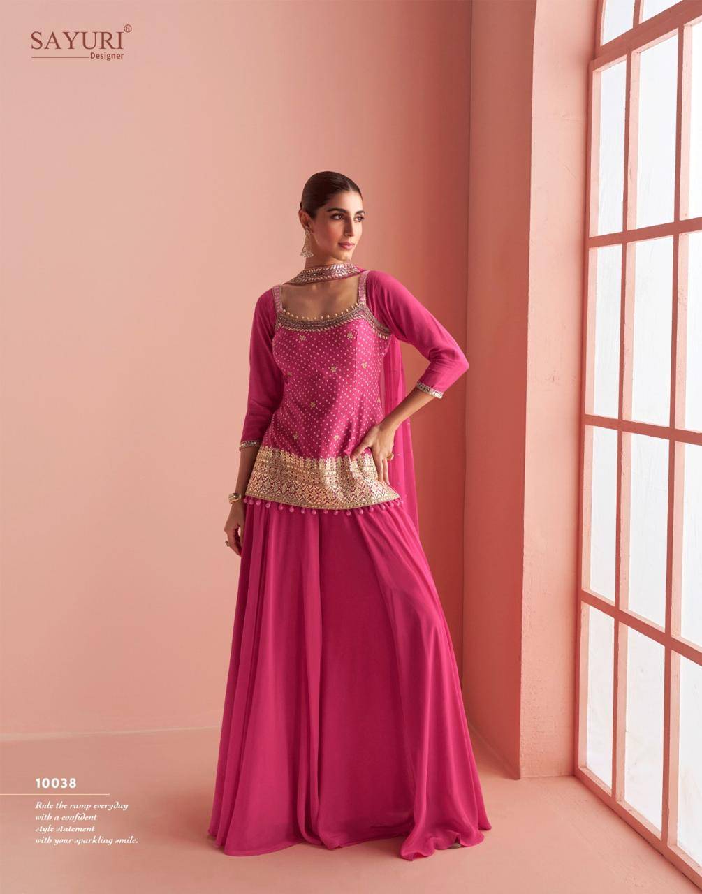 Barkha By Sayuri 10038 To 10040 Series Designer Sharara Suits Beautiful Fancy Colorful Stylish Party Wear & Occasional Wear Heavy Chinnon Silk Dresses At Wholesale Price