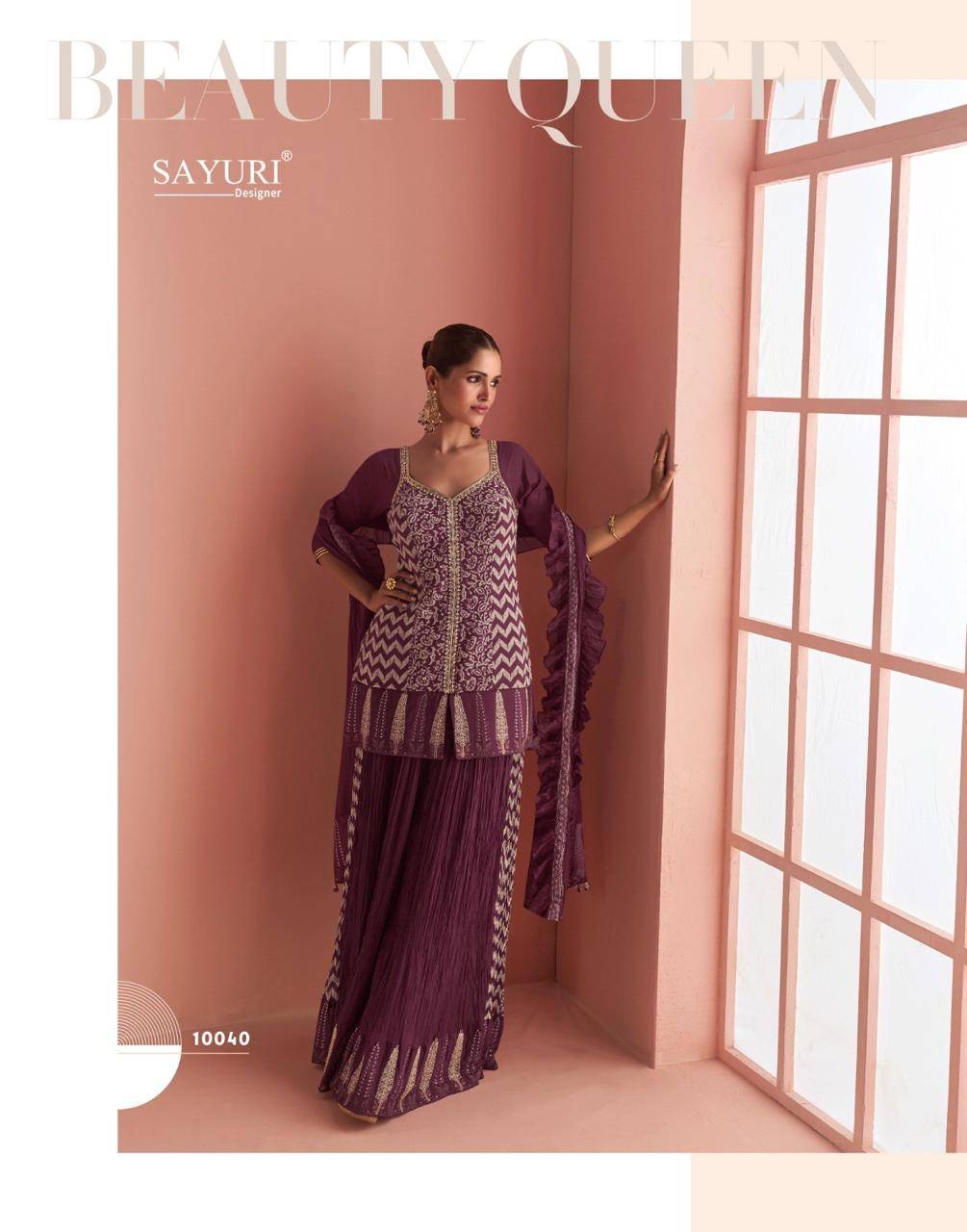 Barkha By Sayuri 10038 To 10040 Series Designer Sharara Suits Beautiful Fancy Colorful Stylish Party Wear & Occasional Wear Heavy Chinnon Silk Dresses At Wholesale Price
