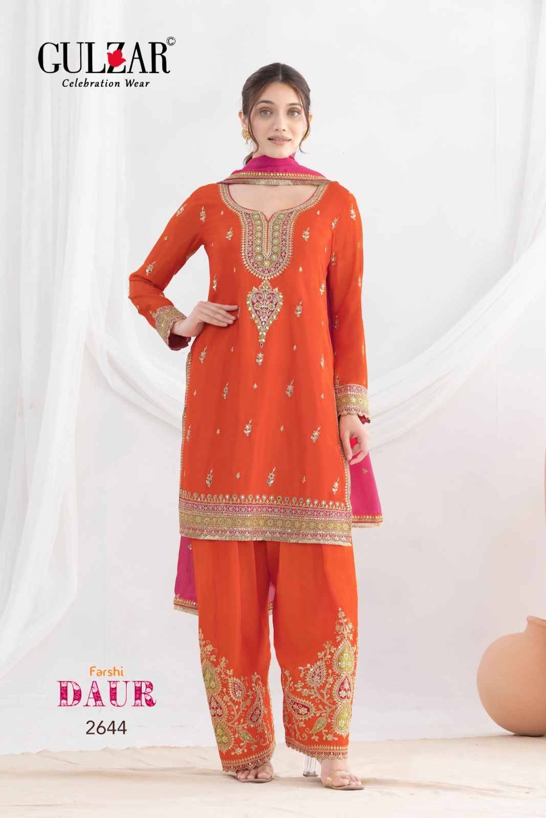 Daur By Gulzar 2641 To 2644 Series Beautiful Sharara Suits Colorful Stylish Fancy Casual Wear & Ethnic Wear Chinnon Dresses At Wholesale Price