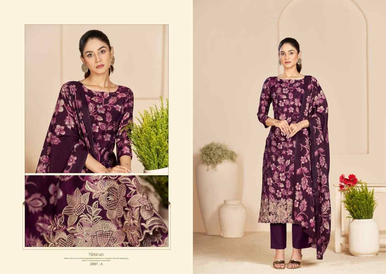 Simran By Sargam Prints 2687-A To 2687-D Series Beautiful Festive Suits Stylish Fancy Colorful Casual Wear & Ethnic Wear Pure Modal Muslin Print Dresses At Wholesale Price