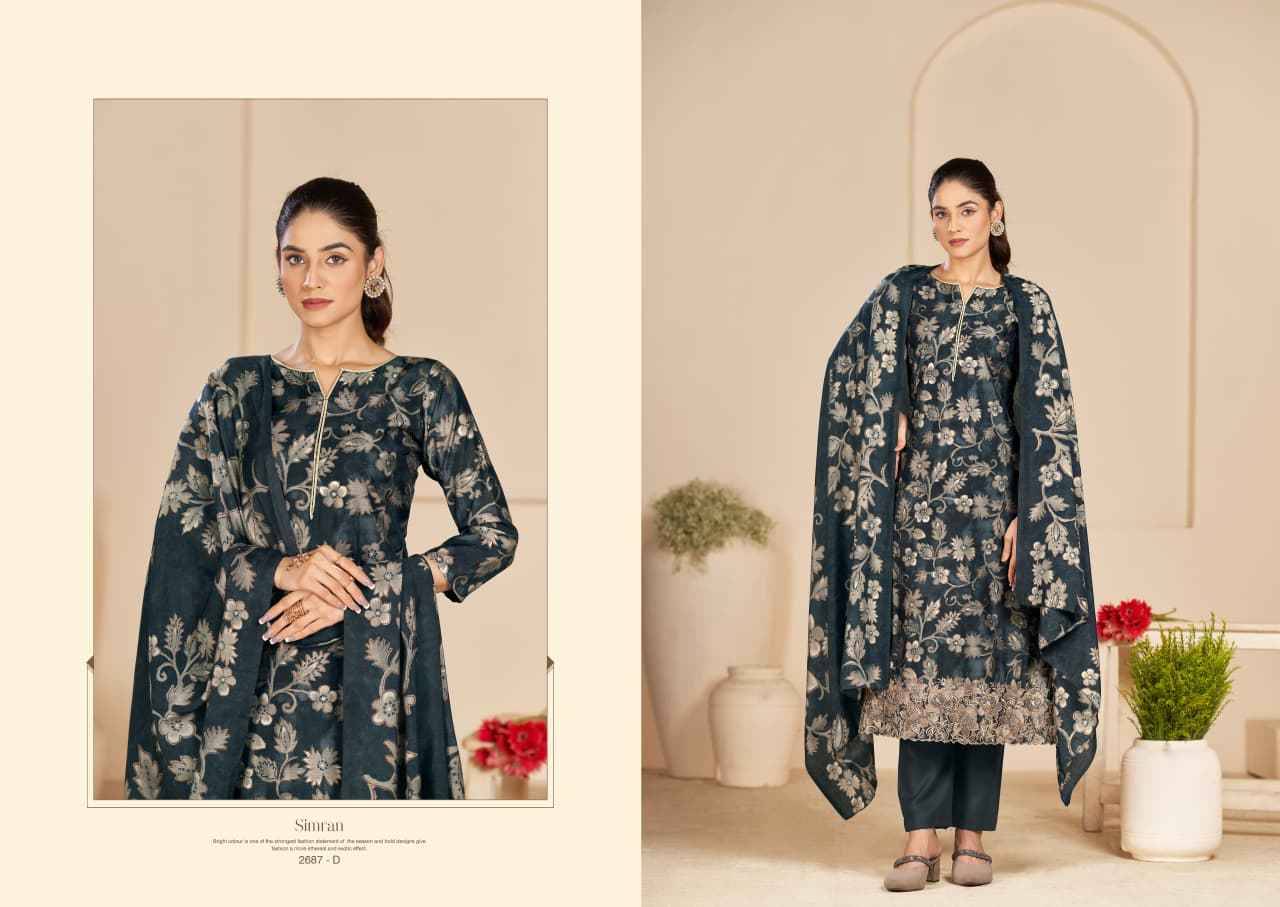 Simran By Sargam Prints 2687-A To 2687-D Series Beautiful Festive Suits Stylish Fancy Colorful Casual Wear & Ethnic Wear Pure Modal Muslin Print Dresses At Wholesale Price