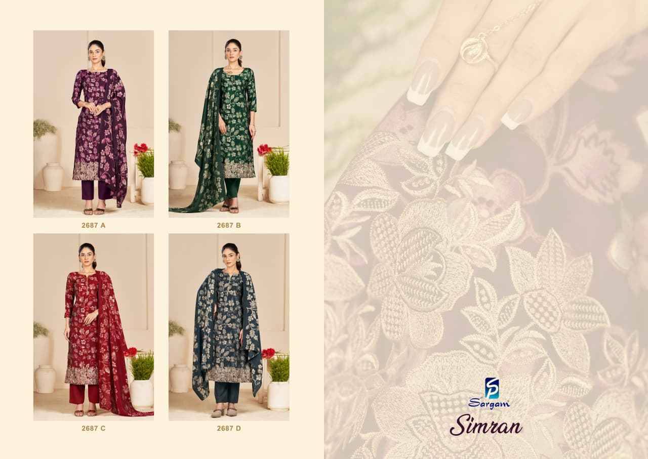Simran By Sargam Prints 2687-A To 2687-D Series Beautiful Festive Suits Stylish Fancy Colorful Casual Wear & Ethnic Wear Pure Modal Muslin Print Dresses At Wholesale Price