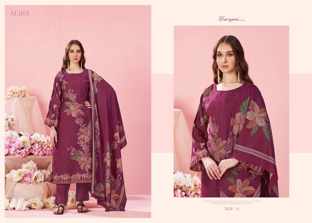 Alira By Sargam Prints 2620-A To 2620-D Series Beautiful Festive Suits Stylish Fancy Colorful Casual Wear & Ethnic Wear Pure Modal Muslin Print Dresses At Wholesale Price