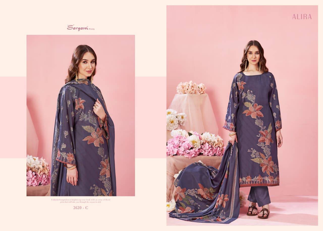 Alira By Sargam Prints 2620-A To 2620-D Series Beautiful Festive Suits Stylish Fancy Colorful Casual Wear & Ethnic Wear Pure Modal Muslin Print Dresses At Wholesale Price