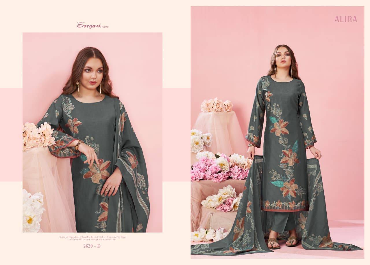 Alira By Sargam Prints 2620-A To 2620-D Series Beautiful Festive Suits Stylish Fancy Colorful Casual Wear & Ethnic Wear Pure Modal Muslin Print Dresses At Wholesale Price