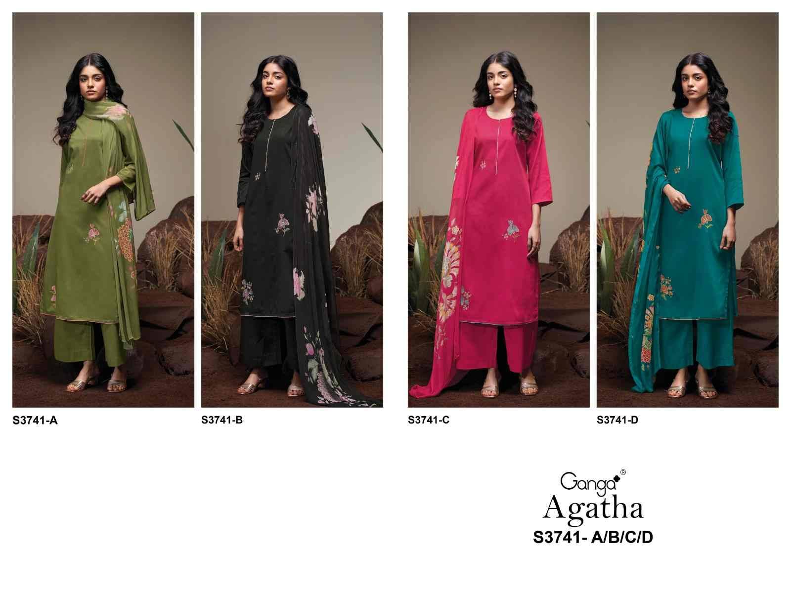 Agatha-3741 By Ganga Fashion 3741-A To 3741-D Series Beautiful Festive Suits Colorful Stylish Fancy Casual Wear & Ethnic Wear Pure Cotton Satin Dresses At Wholesale Price
