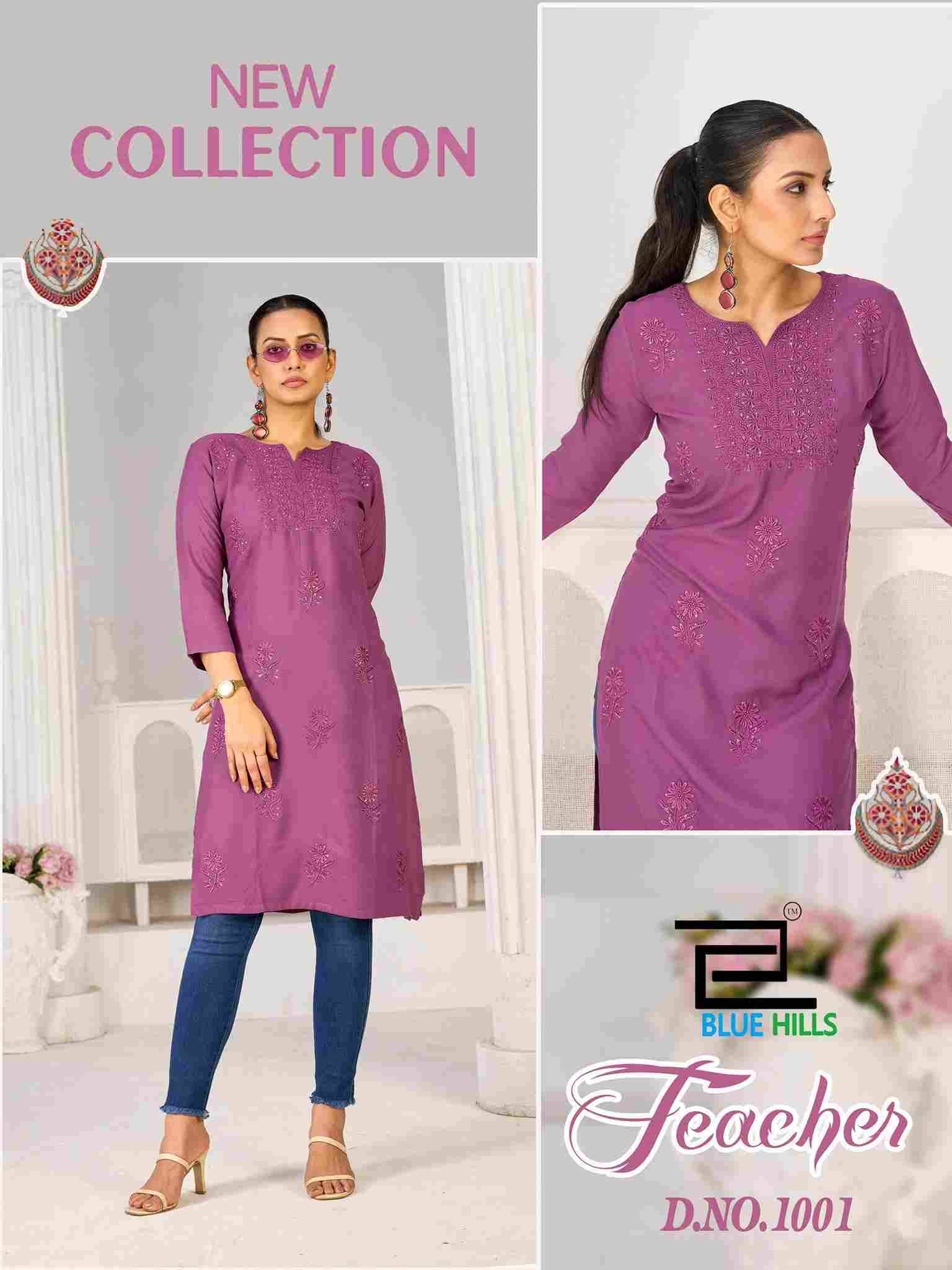 Teacher By Blue Hills 1001 To 1006 Series Designer Stylish Fancy Colorful Beautiful Party Wear & Ethnic Wear Collection Rayon Kurtis At Wholesale Price