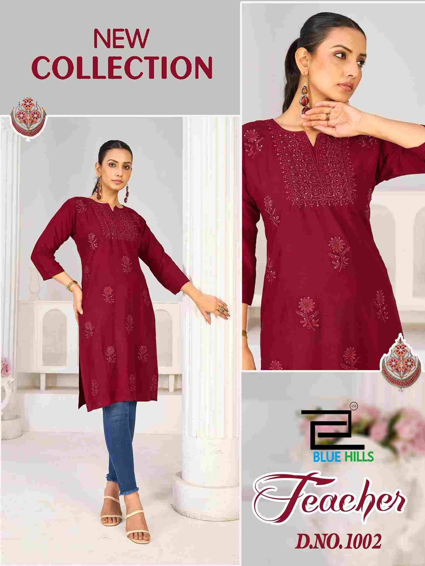 Teacher By Blue Hills 1001 To 1006 Series Designer Stylish Fancy Colorful Beautiful Party Wear & Ethnic Wear Collection Rayon Kurtis At Wholesale Price