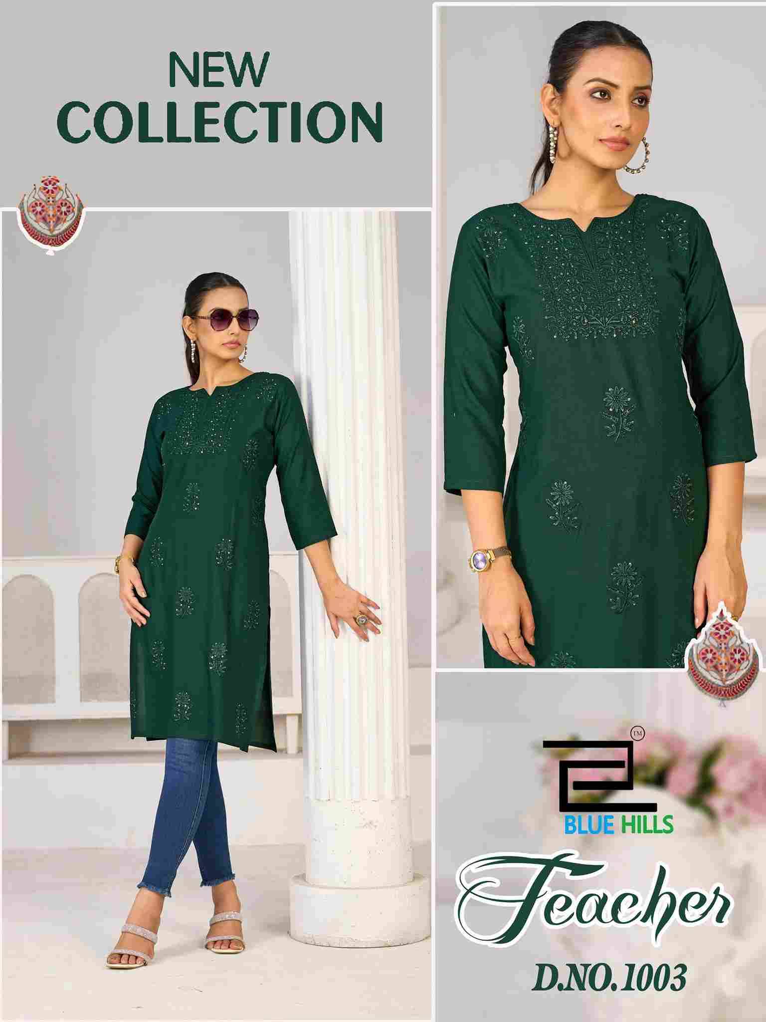 Teacher By Blue Hills 1001 To 1006 Series Designer Stylish Fancy Colorful Beautiful Party Wear & Ethnic Wear Collection Rayon Kurtis At Wholesale Price