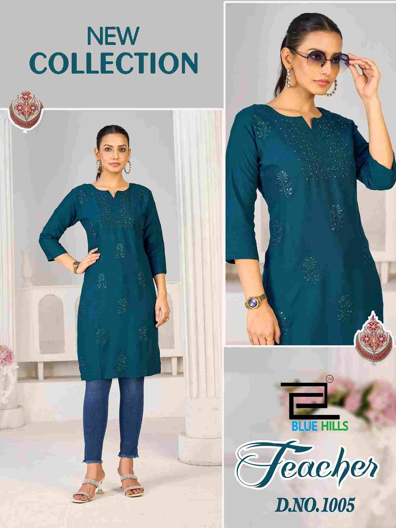 Teacher By Blue Hills 1001 To 1006 Series Designer Stylish Fancy Colorful Beautiful Party Wear & Ethnic Wear Collection Rayon Kurtis At Wholesale Price