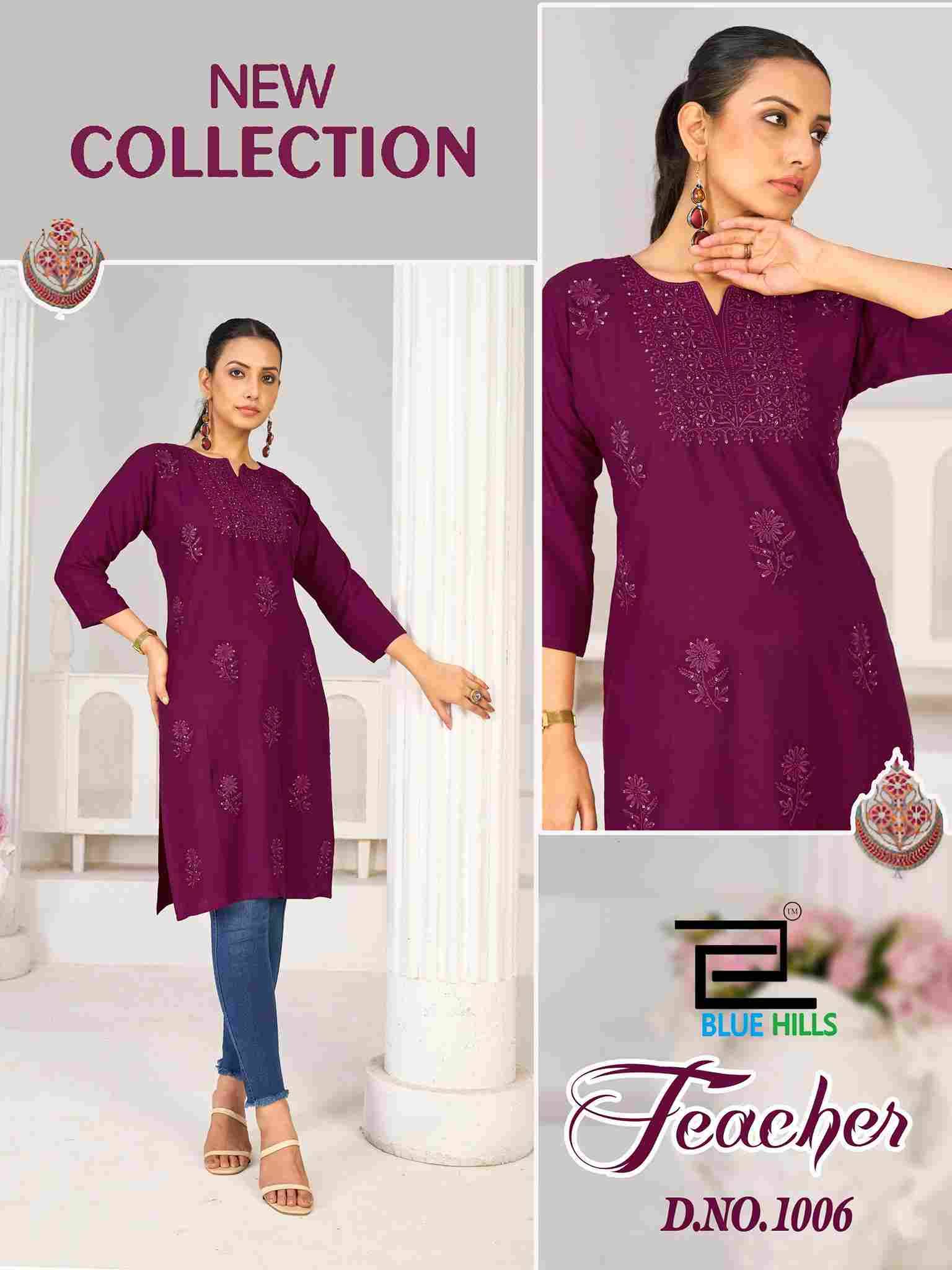 Teacher By Blue Hills 1001 To 1006 Series Designer Stylish Fancy Colorful Beautiful Party Wear & Ethnic Wear Collection Rayon Kurtis At Wholesale Price