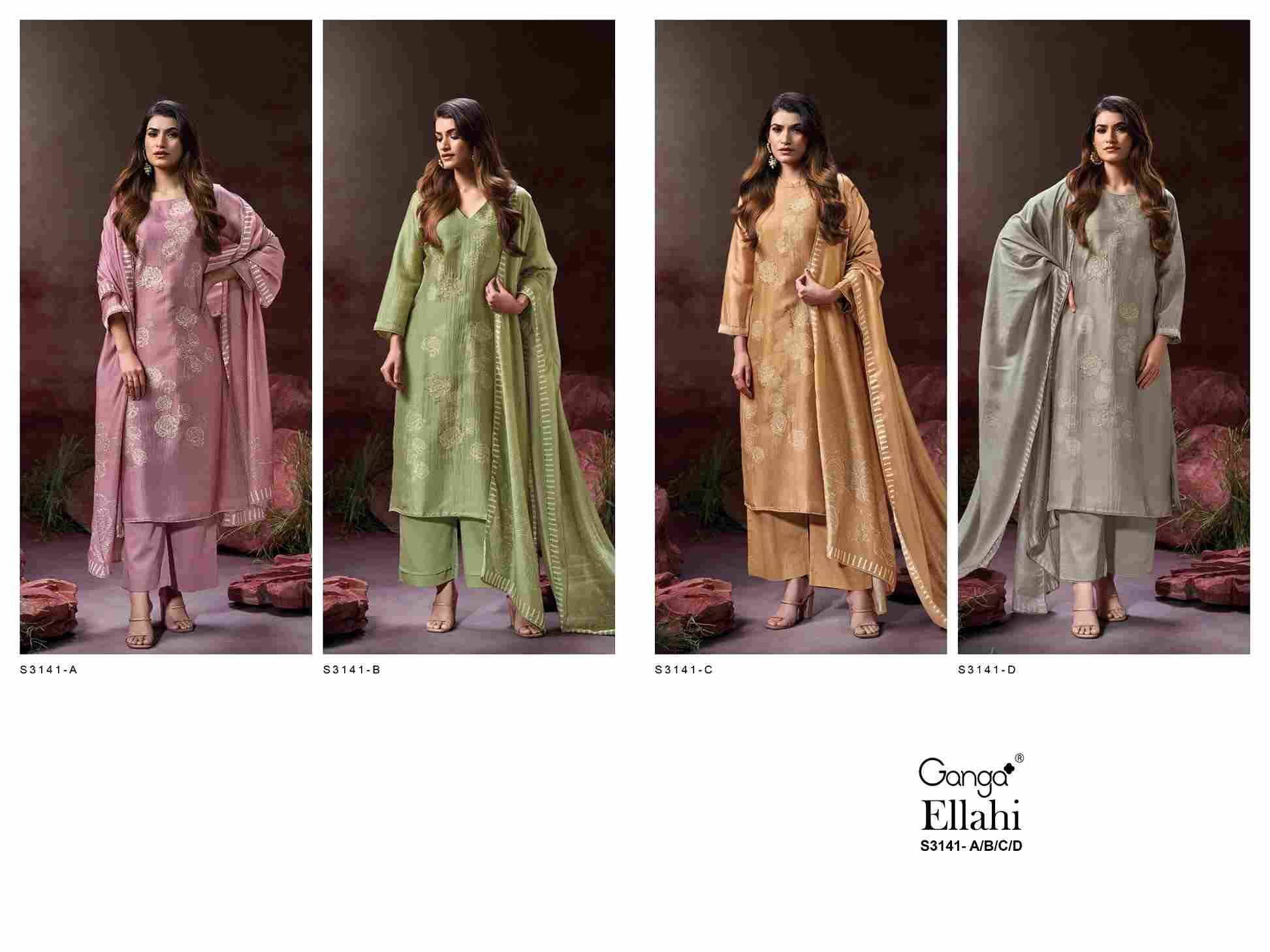 Ellahi-3141 By Ganga Fashion 3141-A To 3141-D Series Beautiful Festive Suits Colorful Stylish Fancy Casual Wear & Ethnic Wear Pure Bemberg Silk Dresses At Wholesale Price