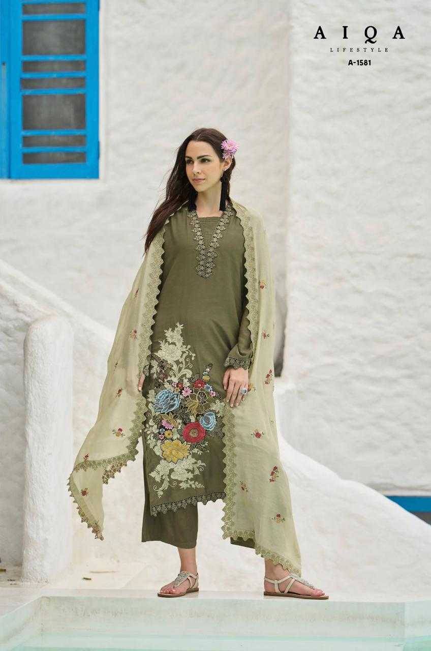 Florence By Aiqa 1579 To 1585 Series Beautiful Festive Suits Colorful Stylish Fancy Casual Wear & Ethnic Wear Pure Bemberg Linen Silk With Work Dresses At Wholesale Price