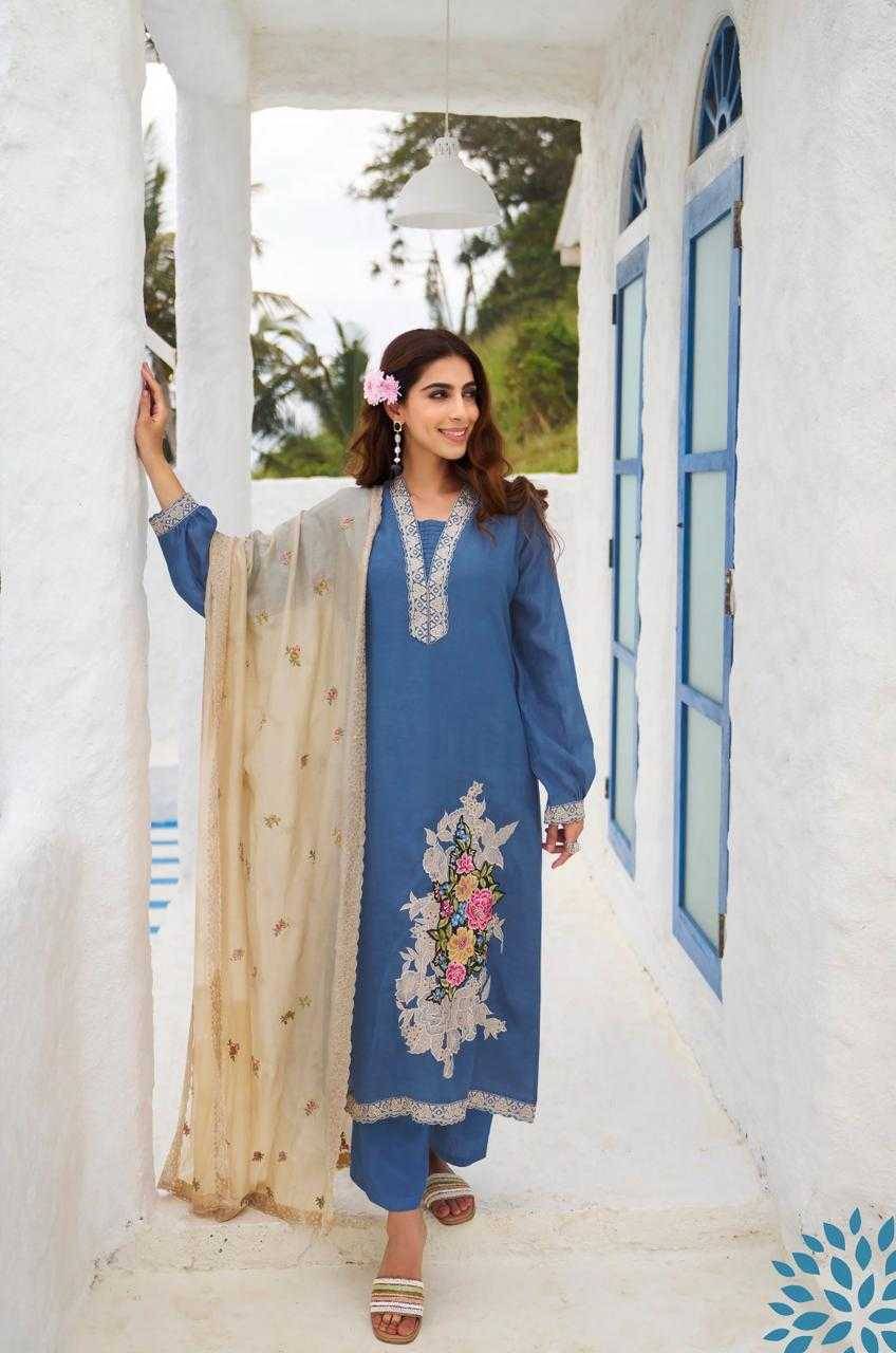Florence By Aiqa 1579 To 1585 Series Beautiful Festive Suits Colorful Stylish Fancy Casual Wear & Ethnic Wear Pure Bemberg Linen Silk With Work Dresses At Wholesale Price