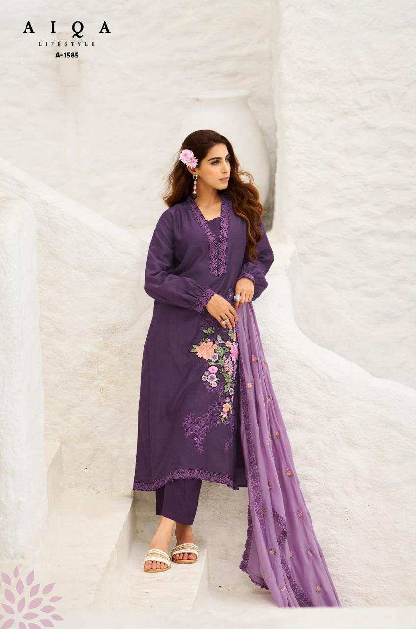 Florence By Aiqa 1579 To 1585 Series Beautiful Festive Suits Colorful Stylish Fancy Casual Wear & Ethnic Wear Pure Bemberg Linen Silk With Work Dresses At Wholesale Price