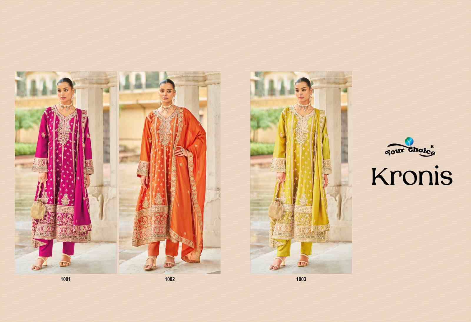 Kronis By Your Choice 1001 To 1003 Series Designer Festive Suits Beautiful Fancy Colorful Stylish Party Wear & Occasional Wear Heavy Chinnon Dresses At Wholesale Price